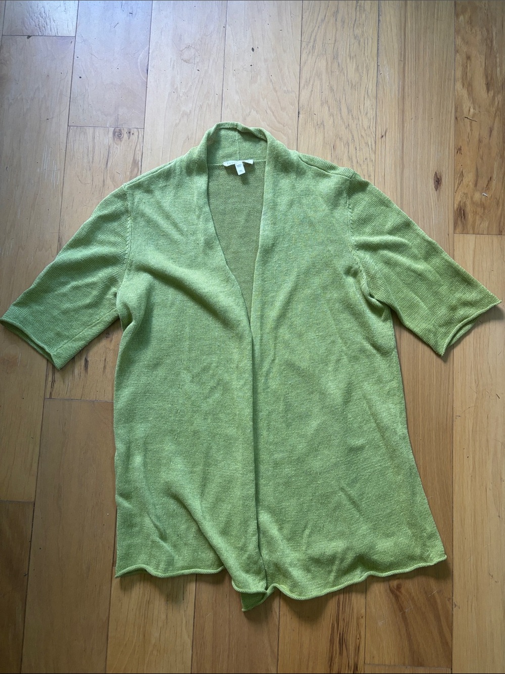 Eileen Fisher short sleeve chartreuse linen sweater size petite small.